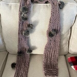 Cozy Knit Scarf with Pom Poms